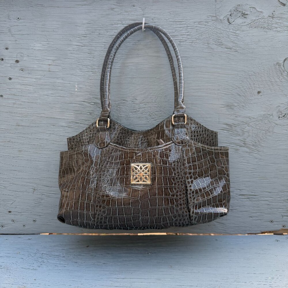 👜Vintage 1995 George Crocodile Collection Grey Embossed Satchel👜